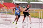 227 Euan Dickson-Eearle (Oaklands College) beats James Taylor (Newcastle Under Lyme College in the 110 metres hurdles, British College Championships, Gateshead International Stadium.